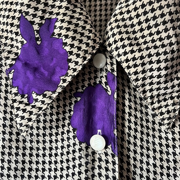 Vintage 80s 90s Carlisle Button Up Houndstooth Blouse - Picture 4 of 8